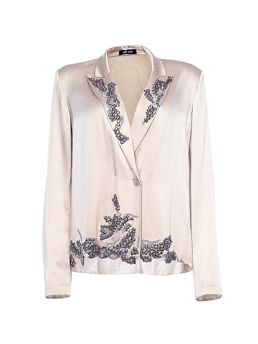 Women's Embroidered Silk Blazer - Beige - Size Medium