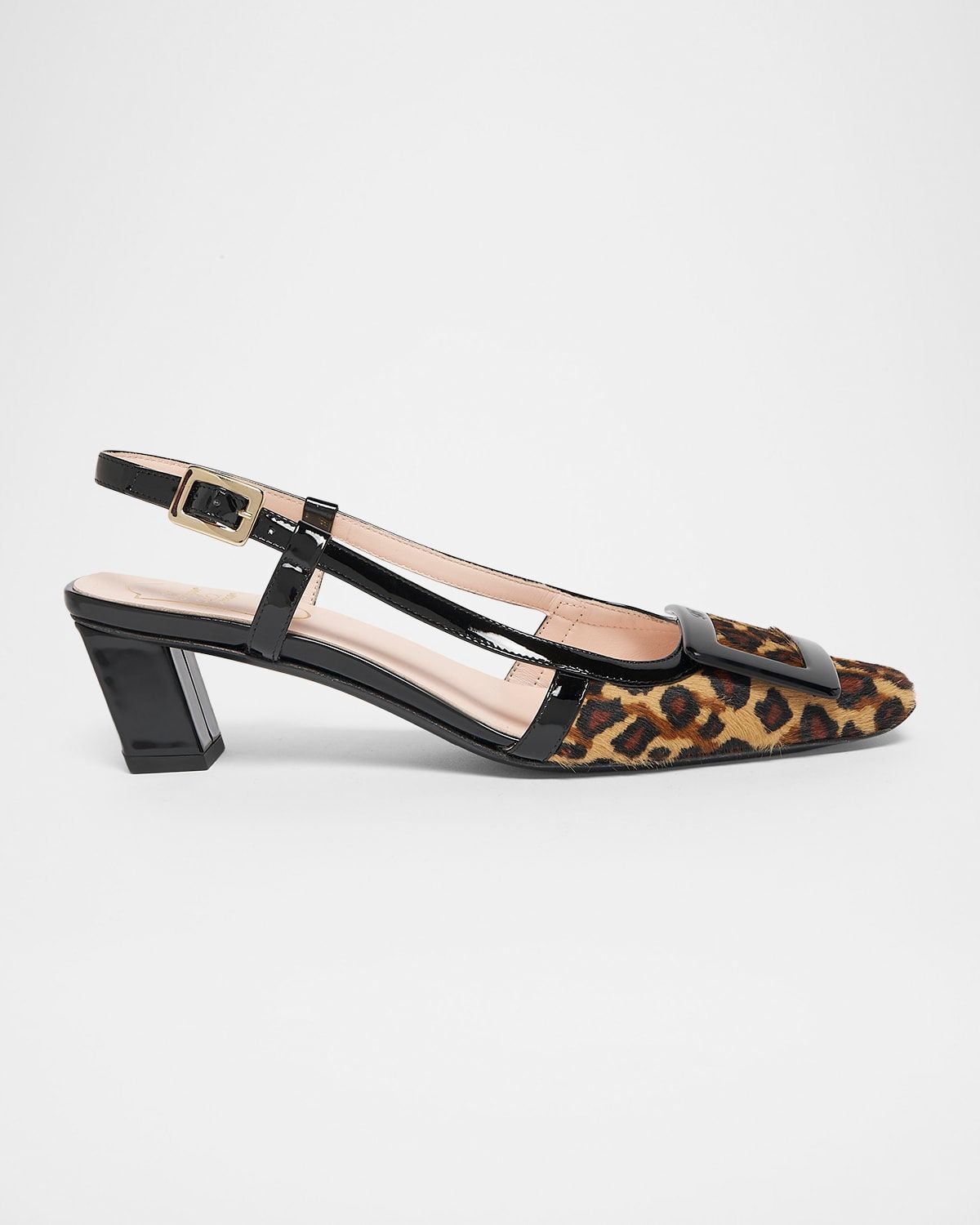 Belle Vivier Leopard Calf Hair Buckle Slingback Pumps