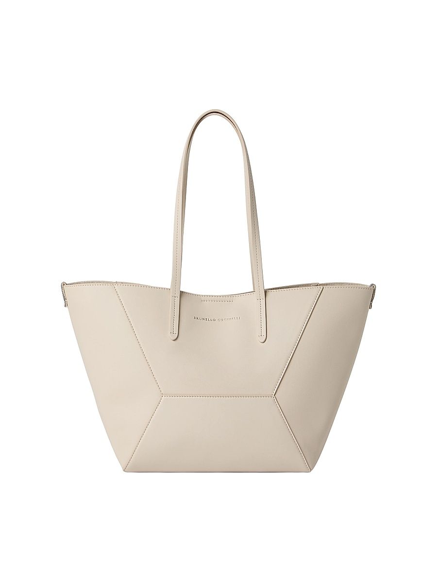 Women's Tote Bag in Calfskin with Monili - Ivory