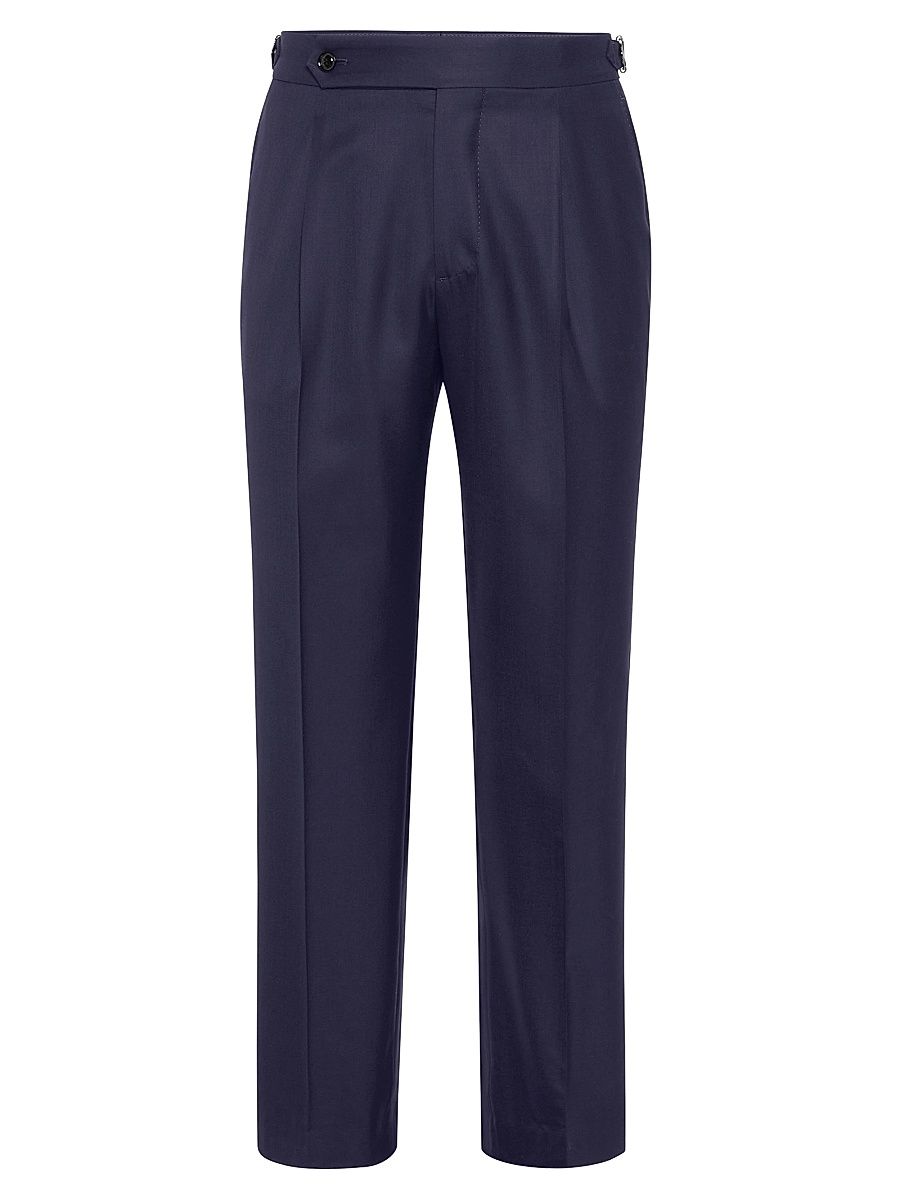 Men's Lightweight Virgin Wool and Silk Twill Tuxedo Trousers - Navy Blue - Size 46