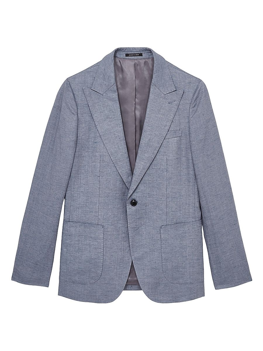 Men's Warner Single-Breasted Linen Blazer - Airforce Blue - Size 40