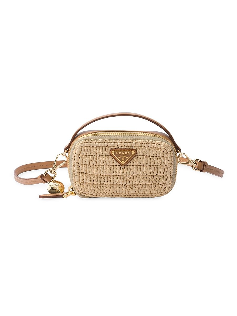 Women's Crochet and Leather Mini Pouch - Beige Khaki