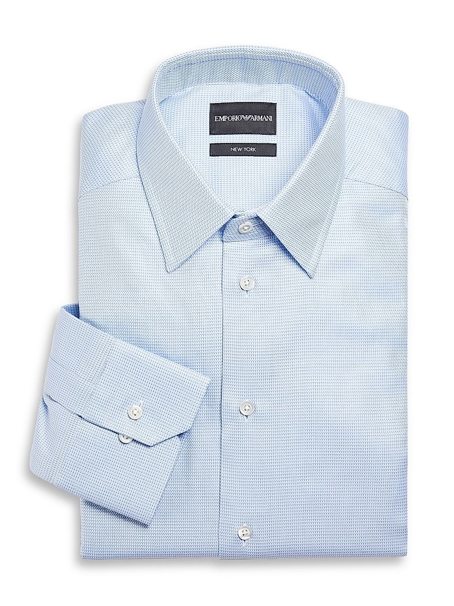 Men's Micro Geometric-Print Cotton Shirt - Blue - Size 15