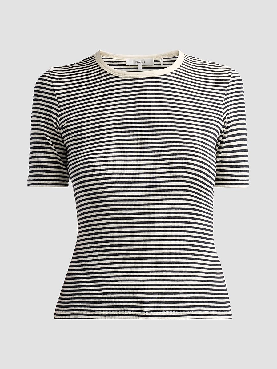Women's The Fine Rib Crewneck T-Shirt - Cream Multi - Size XL