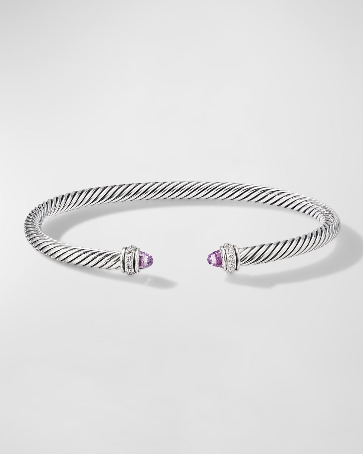 Cable Bracelet with Gemstone and Diamonds in Silver, 4mm