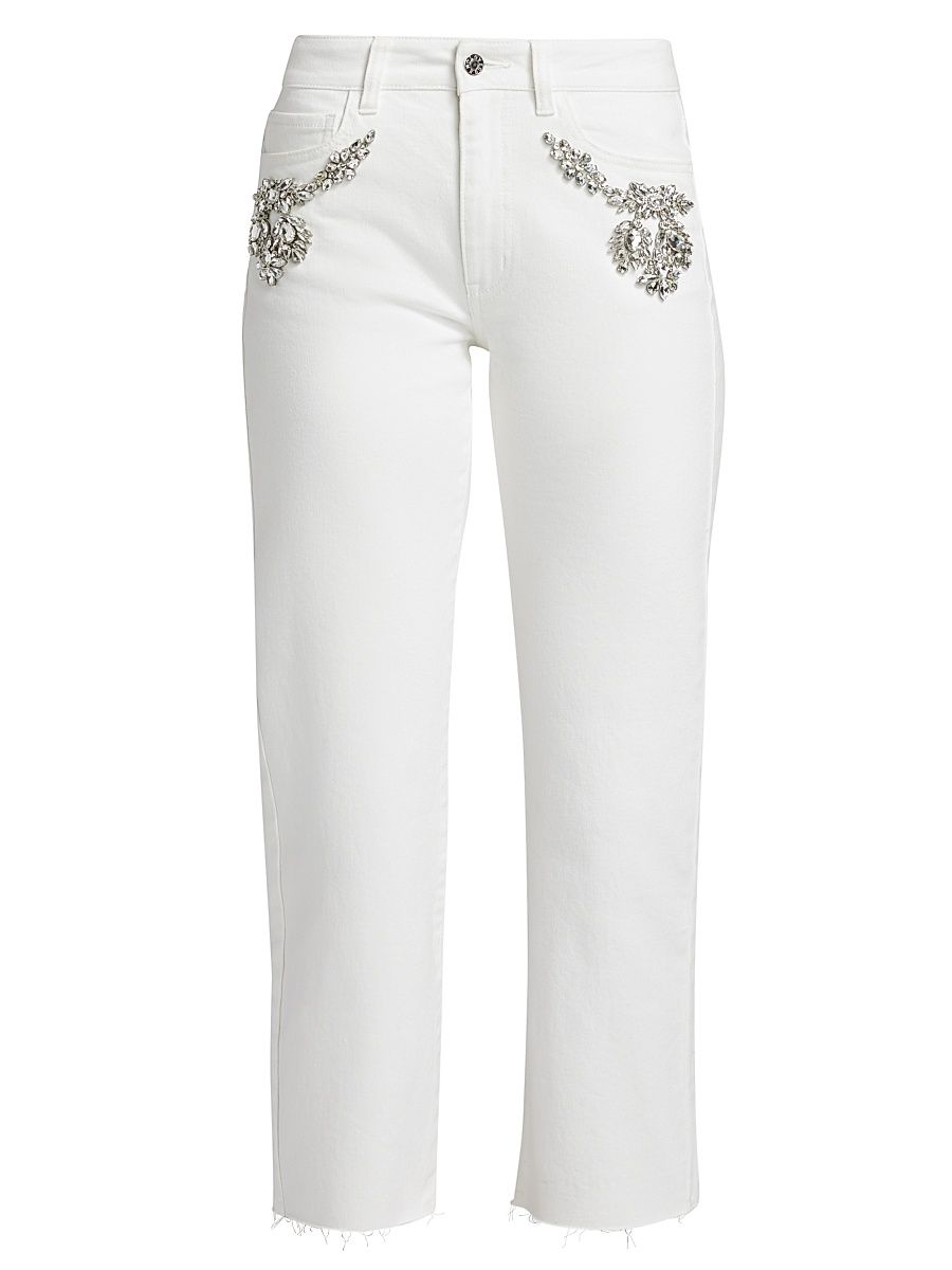 Women's Carolyn Crystal-Embellished Crop Jeans - White - Size 31