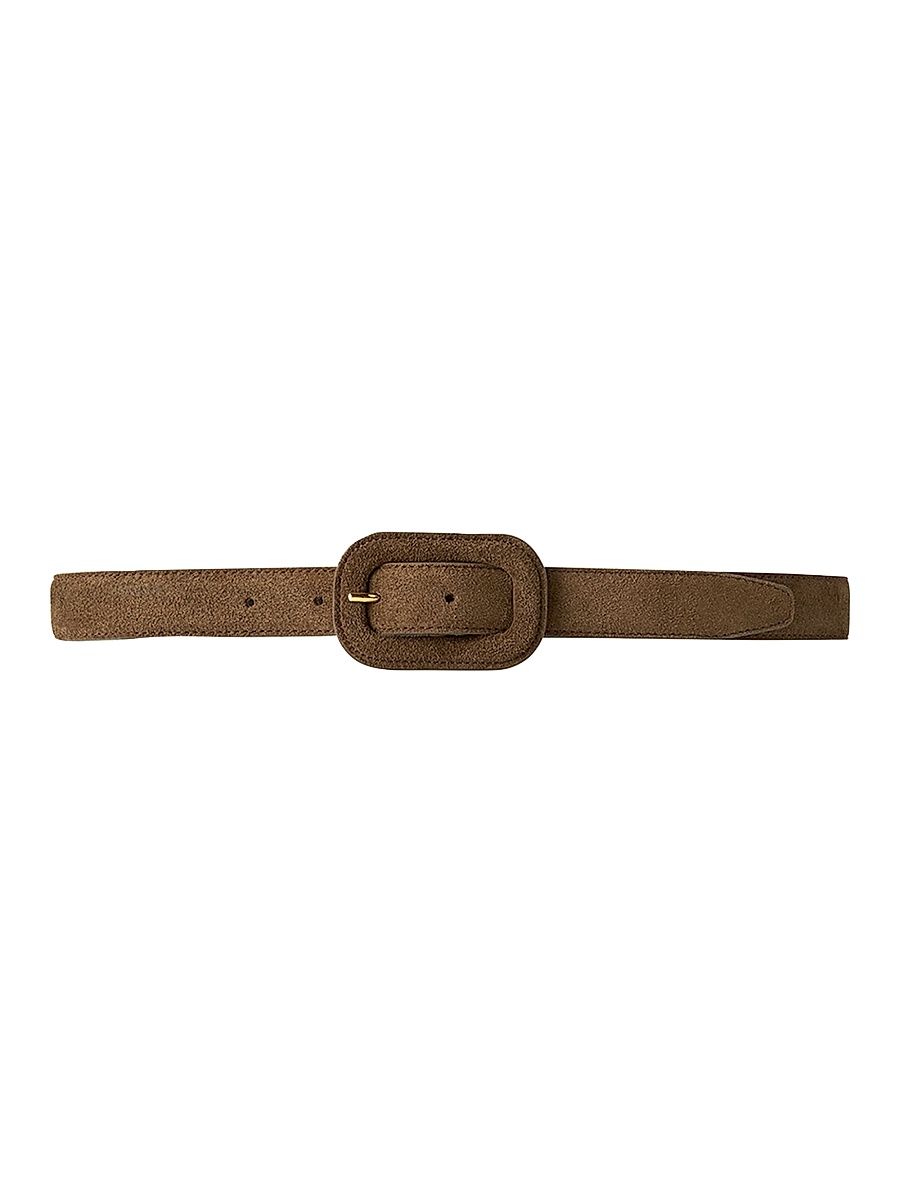 Women's Wide Buckle Suede Belt - Medium Brown - Size Small