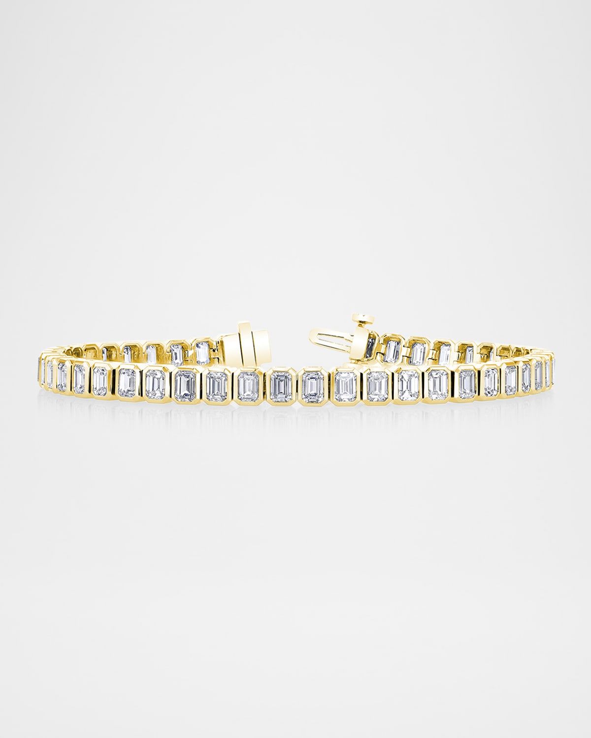 x Christina Adamo 18K Gold North-South Emerald-Cut Bezel Diamond Bracelet, 7"L, 15.60tcw