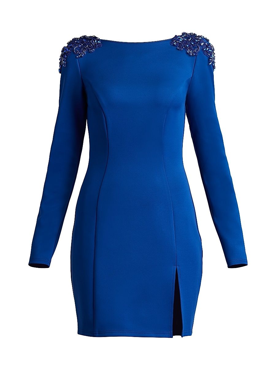 Women's Embellished Shoulder Sheath Cocktail Dress - Neon Blue - Size XL