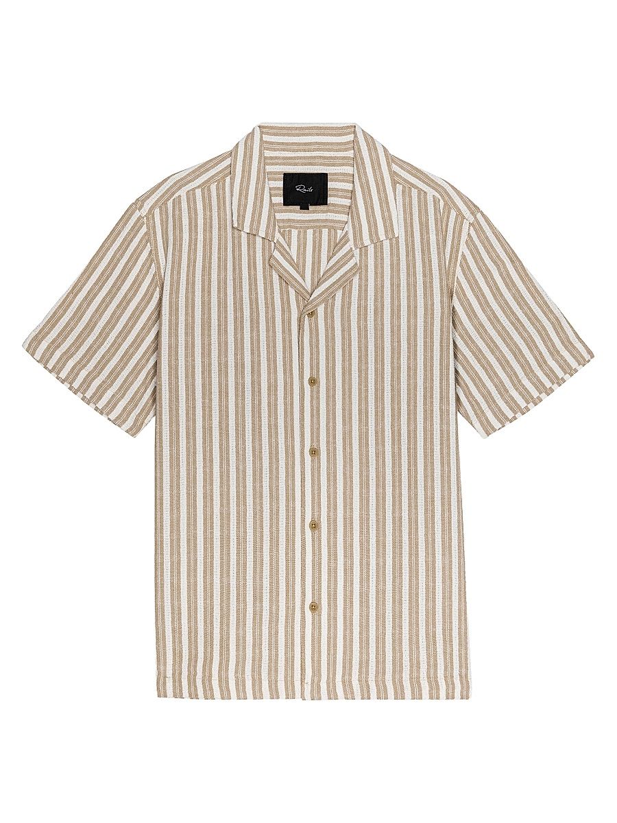 Men's Fielder Striped Cotton-Blend Camp Shirt - Khaki White Stripe - Size XXL