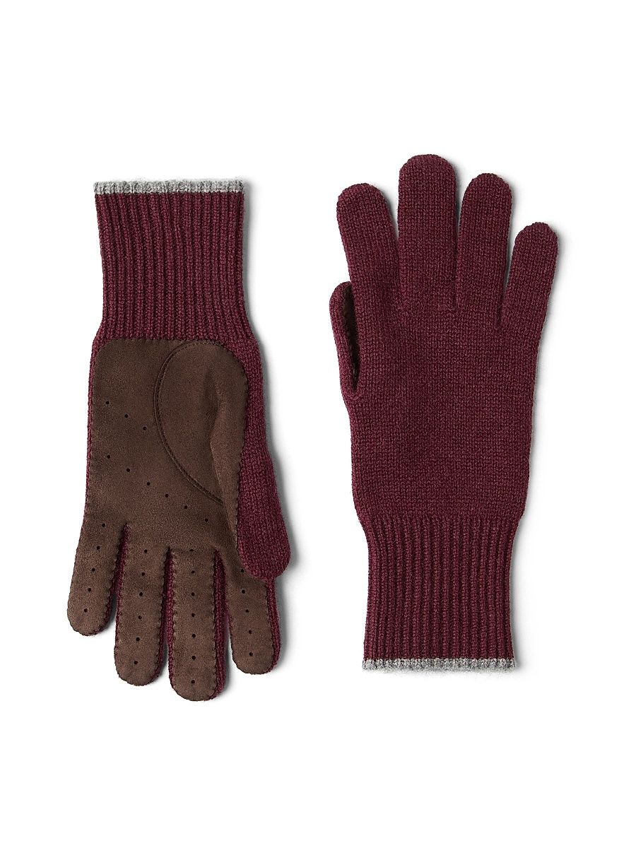 Men's Cashmere Knit Gloves with Suede Insert - Amaranth Red - Size XXL