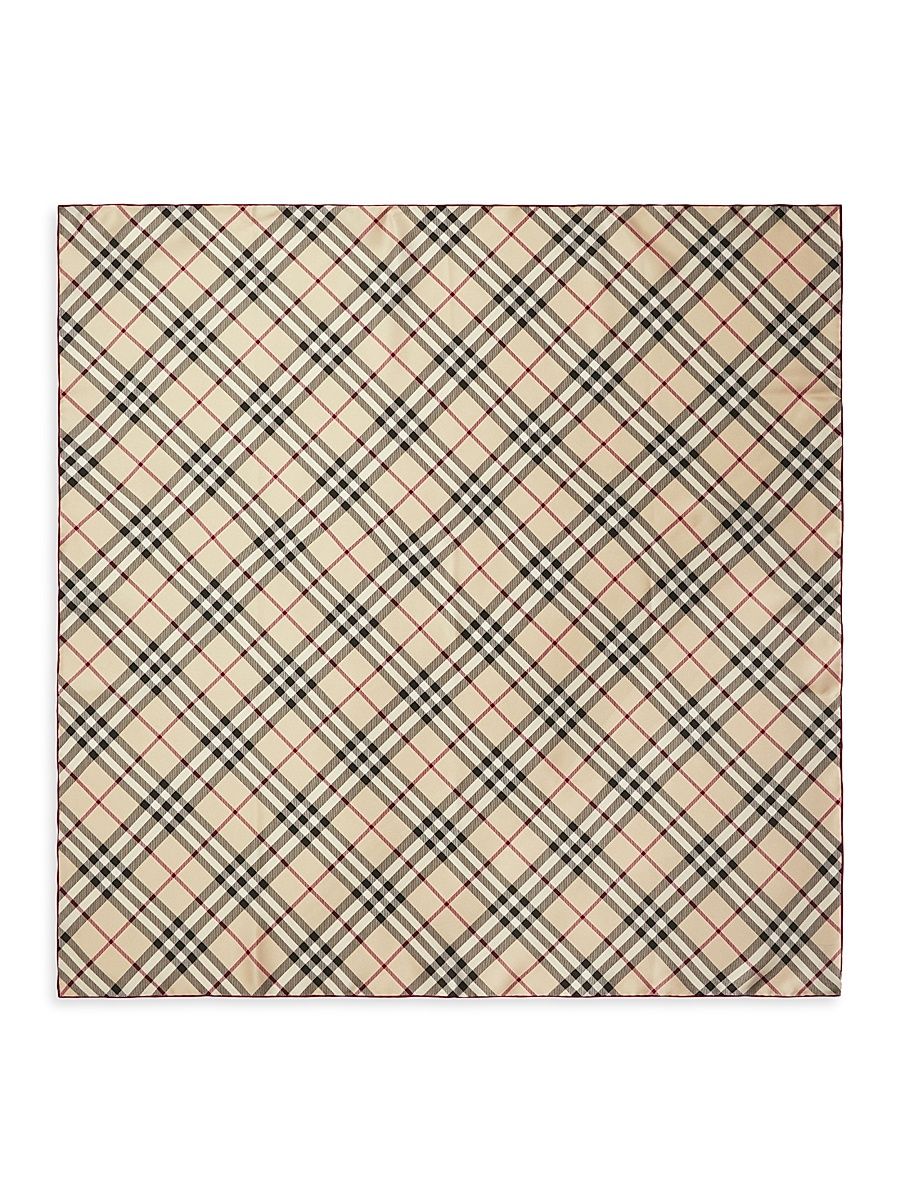 Women's Check Silk Scarf - Stone