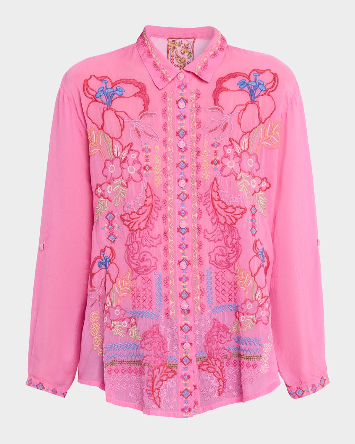 Yoella Embroidered Floral-Print Tunic