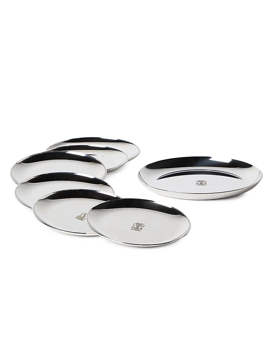 Silver-Plated Steel Bottle Coaster Set with 6 Coasters - Dbd9d8