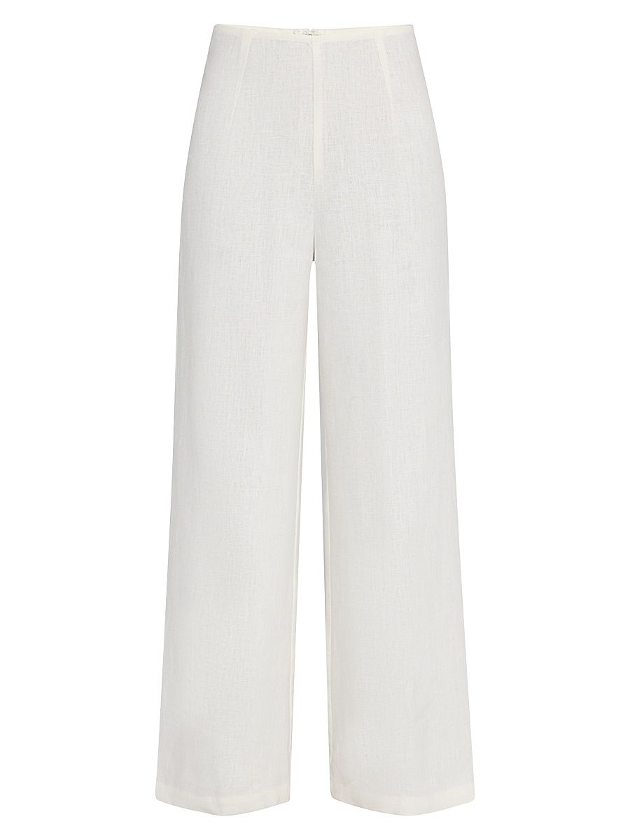 Women's Jean Flare-Leg Linen Trousers - White - Size Large