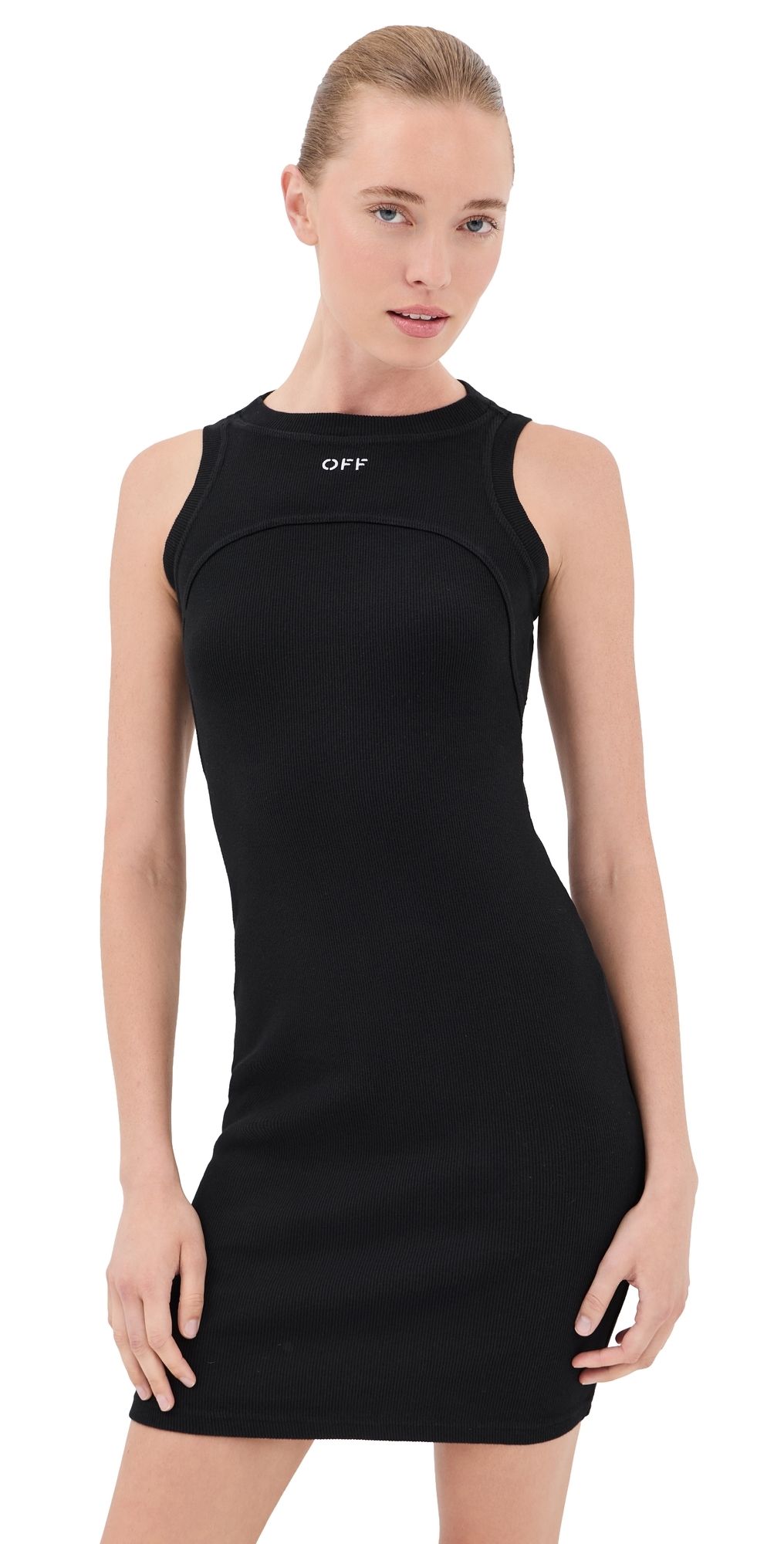 Off-White Off Stamp Rib Round Mini Dress Black/White 42