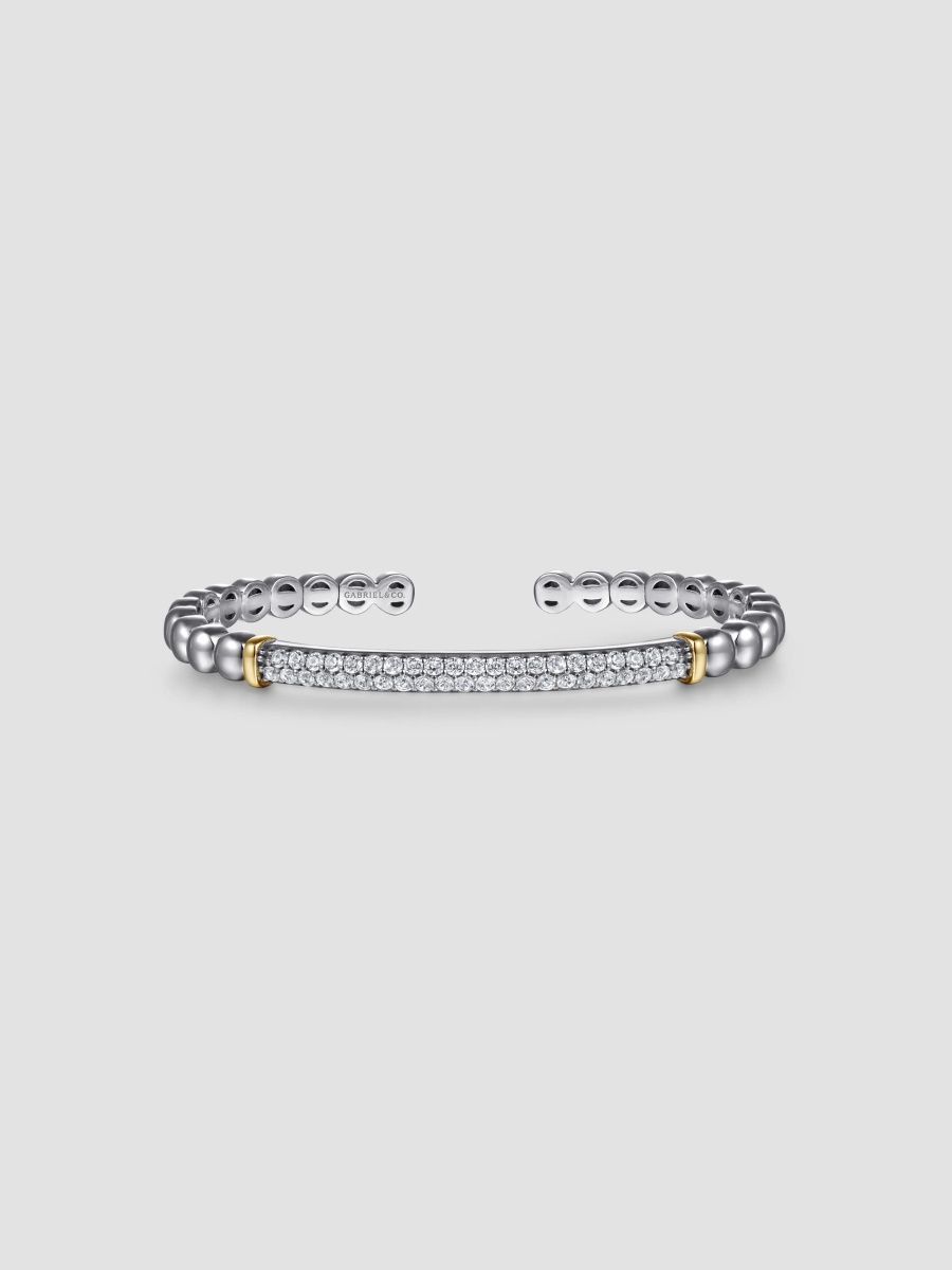 Gabriel & Co Women's Bujukan 14K Yellow Gold, Sterling Silver & White Sapphire Open Bangle - Two Tone - Size 5.75