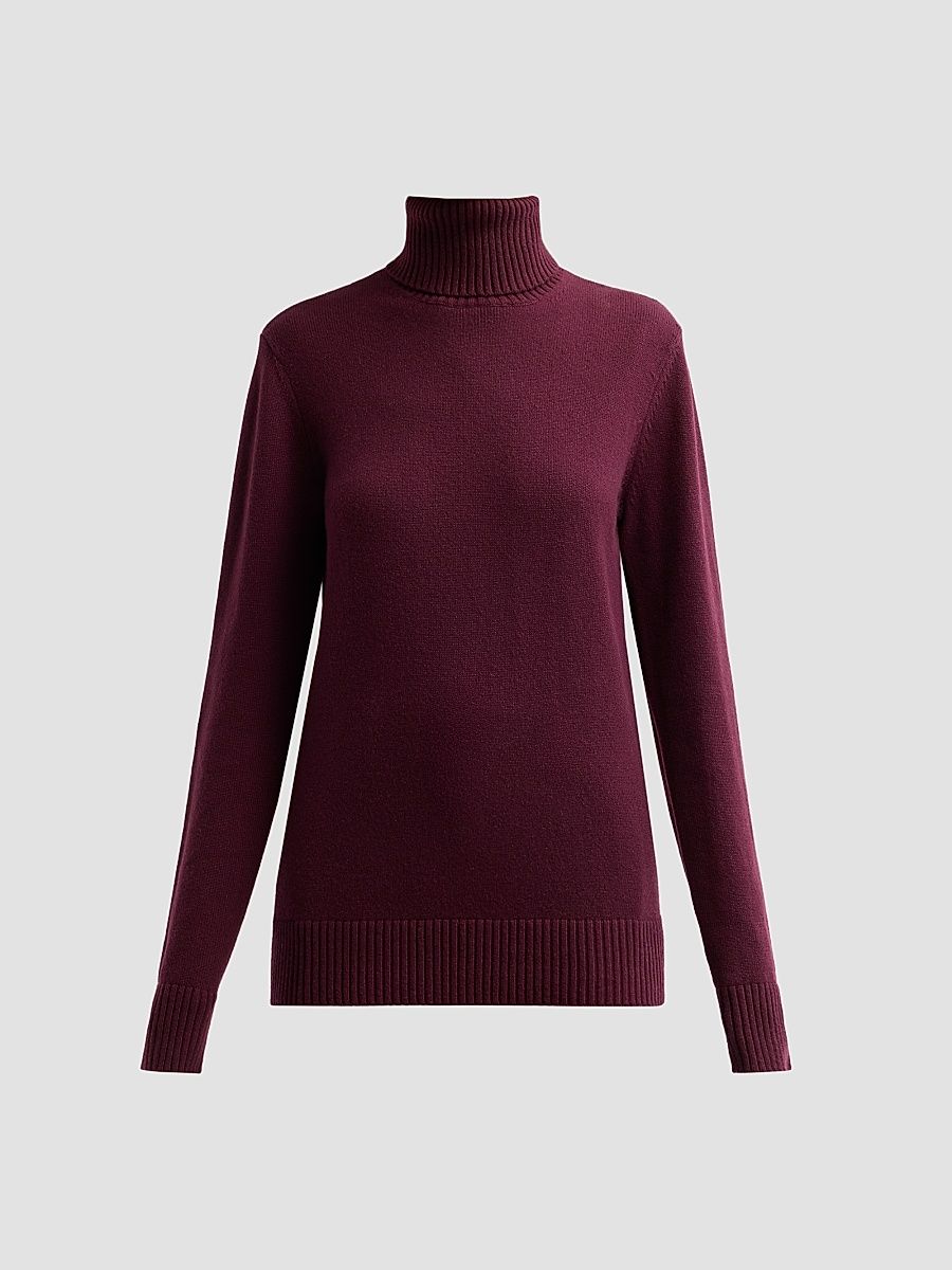 Women's Joan Cashmere Turtleneck Sweater - Wine - Size Small