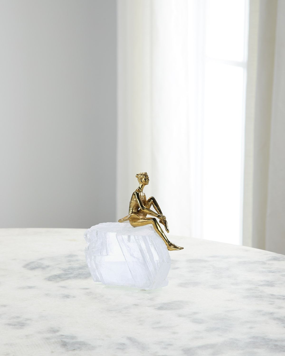 Resting Brass Dancer on Selenite Sculpture