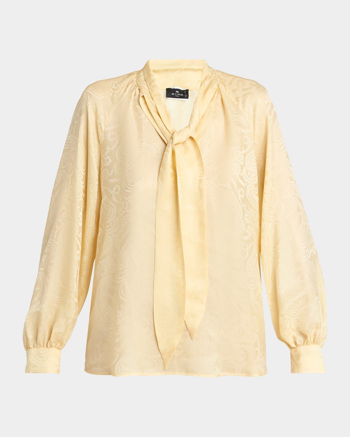 Paisley Jacquard Tie-Neck Blouse