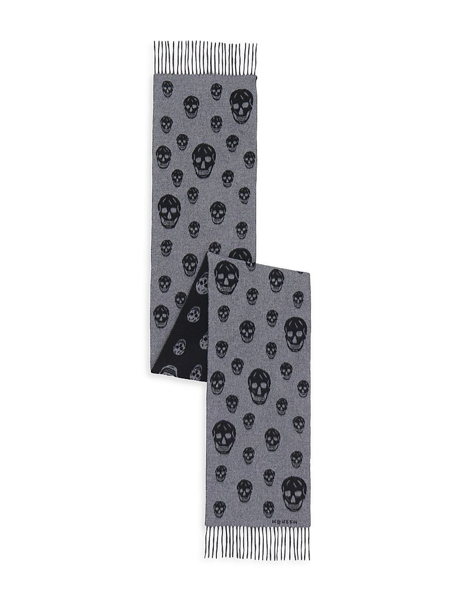 Men's SC Double-Faced Skull Wool-Cashmere Scarf - Graphite Black