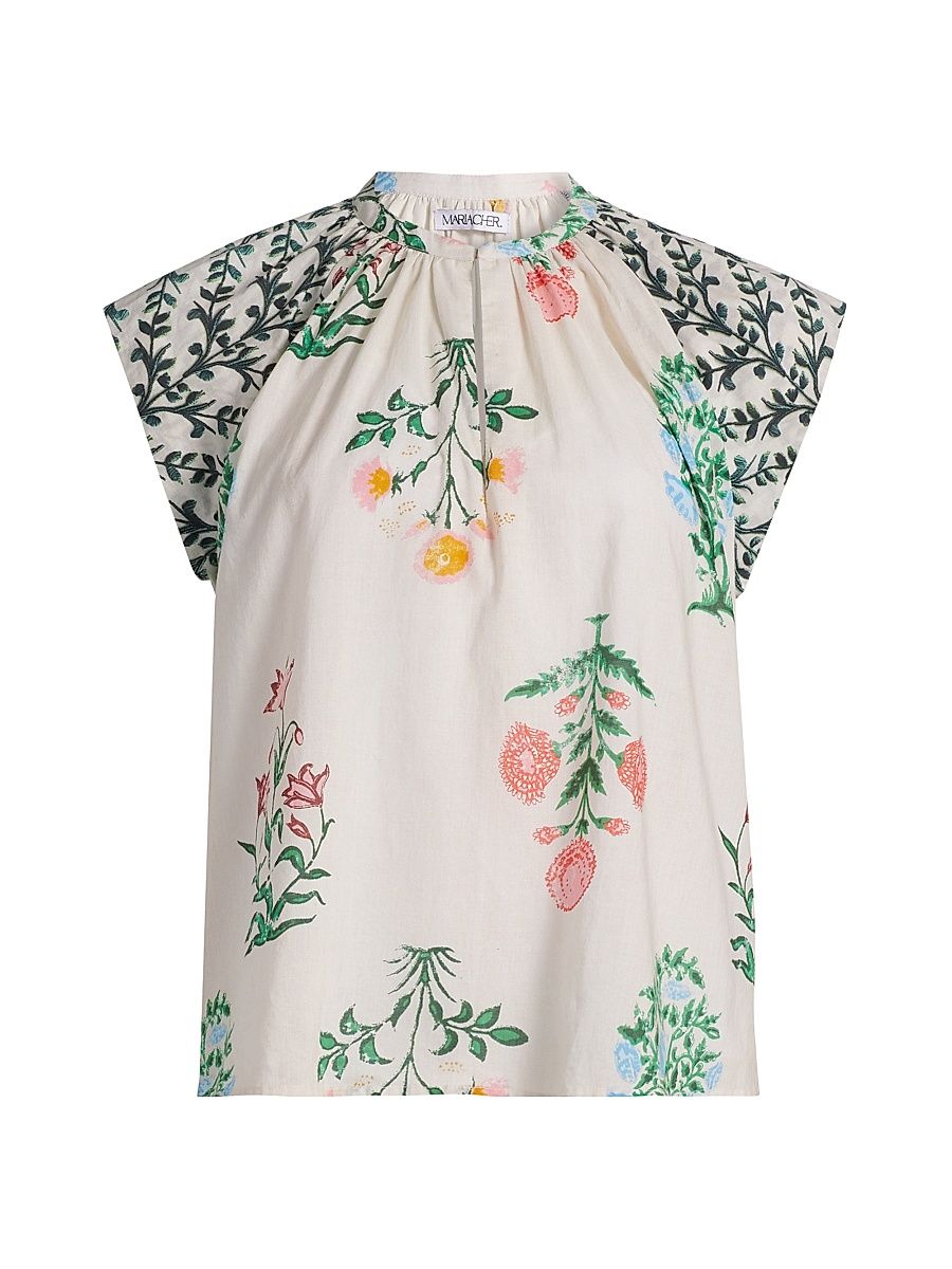 Women's Almirante Keyla Floral Cotton Voile Top - Ecru - Size Small