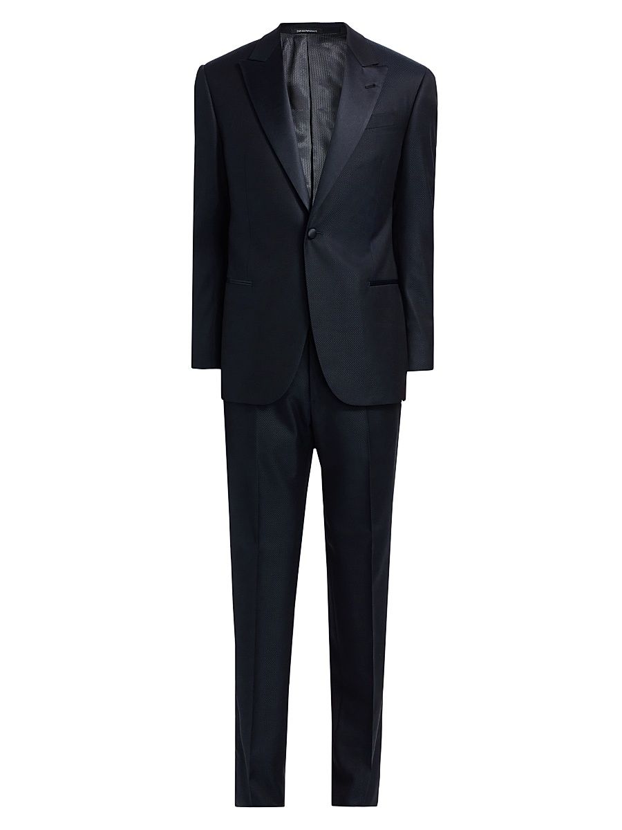 Men's Textured Wool-Silk Tuxedo - Dark Blue - Size 40