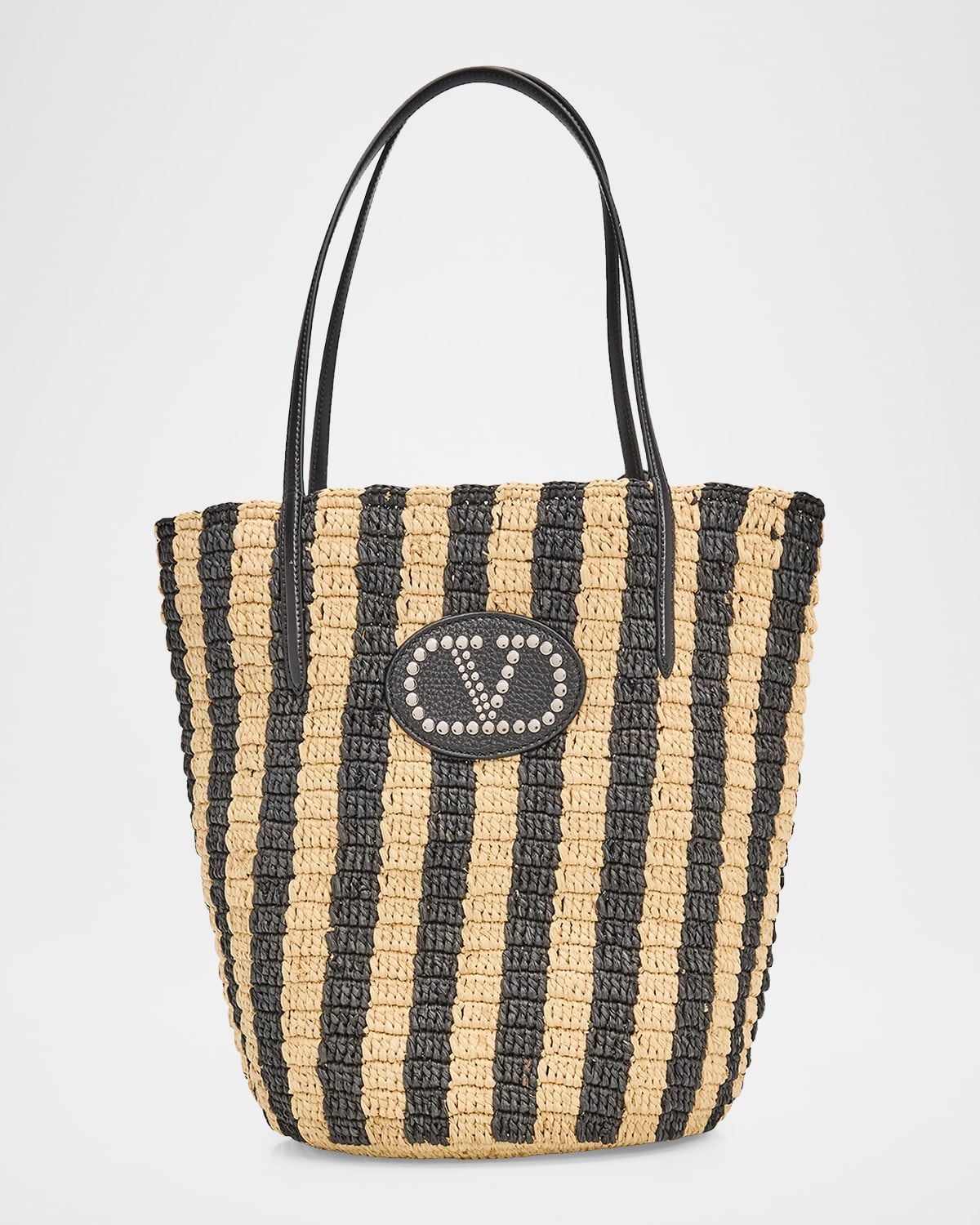 Striped Raffia Bucket Bag
