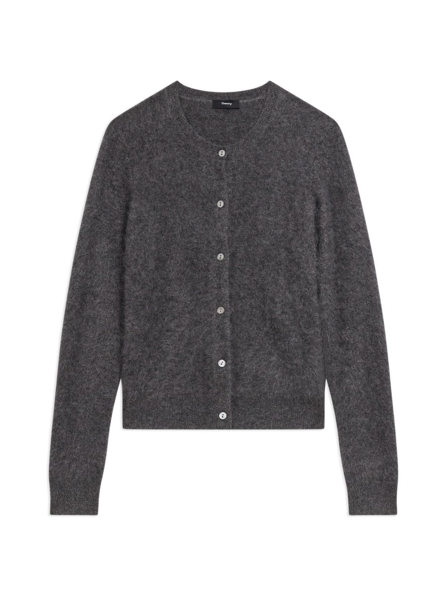 Theory Women's Brushed Cashmere Cardigan - Light Charcoal - Size Large