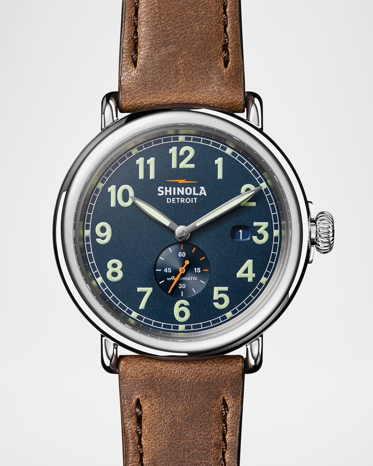 Runwell Leather Strap Automatic Watch, 45mm