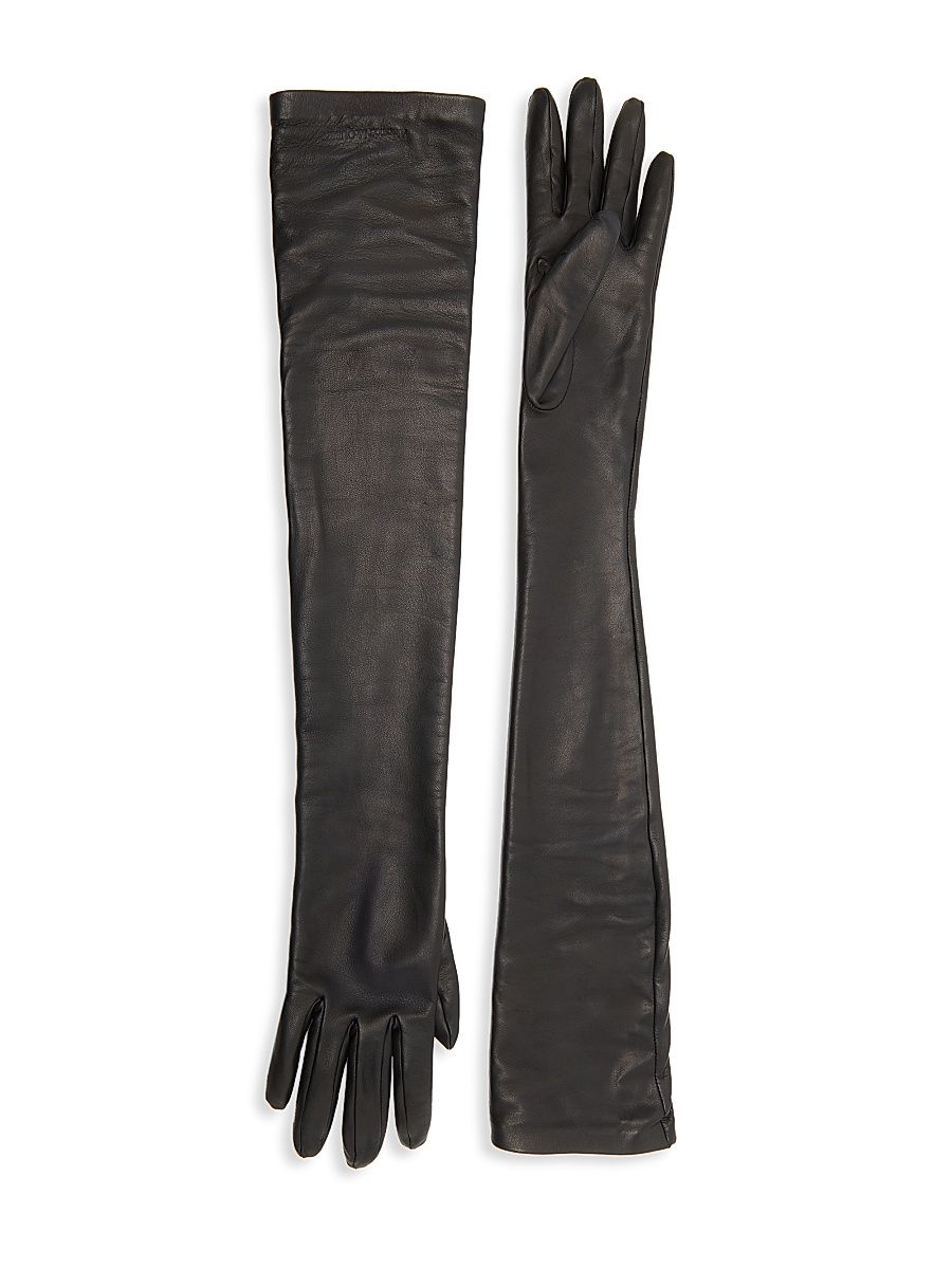 Women's Fitted Long Lambskin Gloves - Black - Size 8