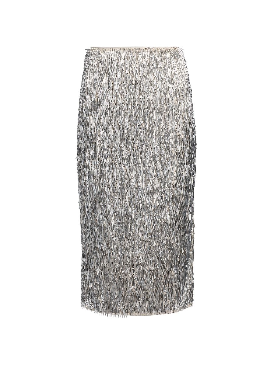 Women's Tao Metallic Sequined Pencil Skirt - Silver - Size 12