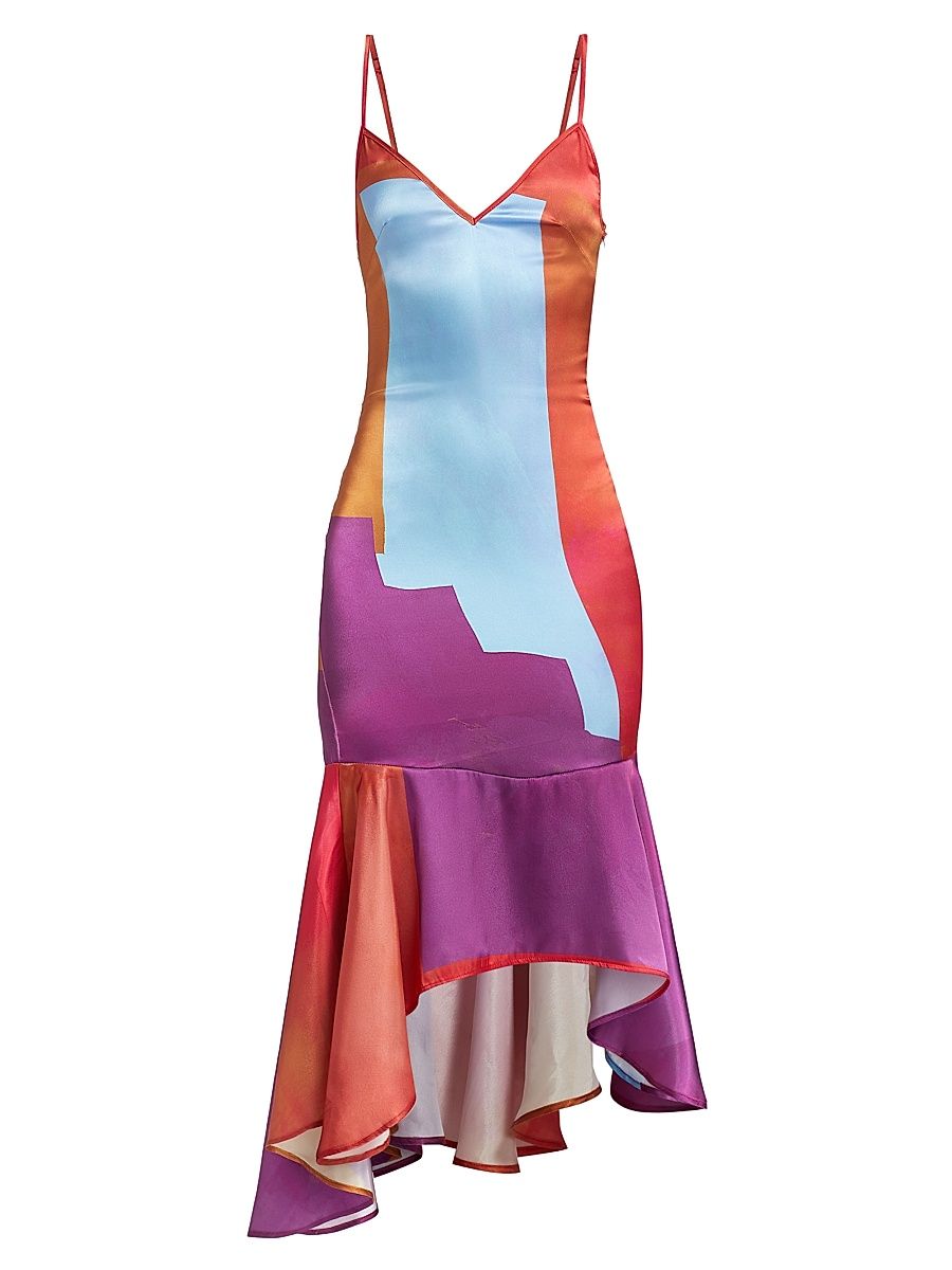 Women's Prelude: Aama Tales Night Sky Midi-Dress - Blue Maroon - Size 2