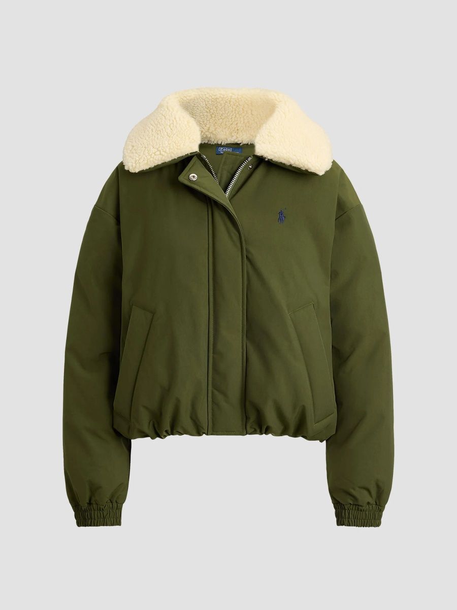 Polo Ralph Lauren Women's Matte Woven Down Bomber Jacket - New Olive - Size XS