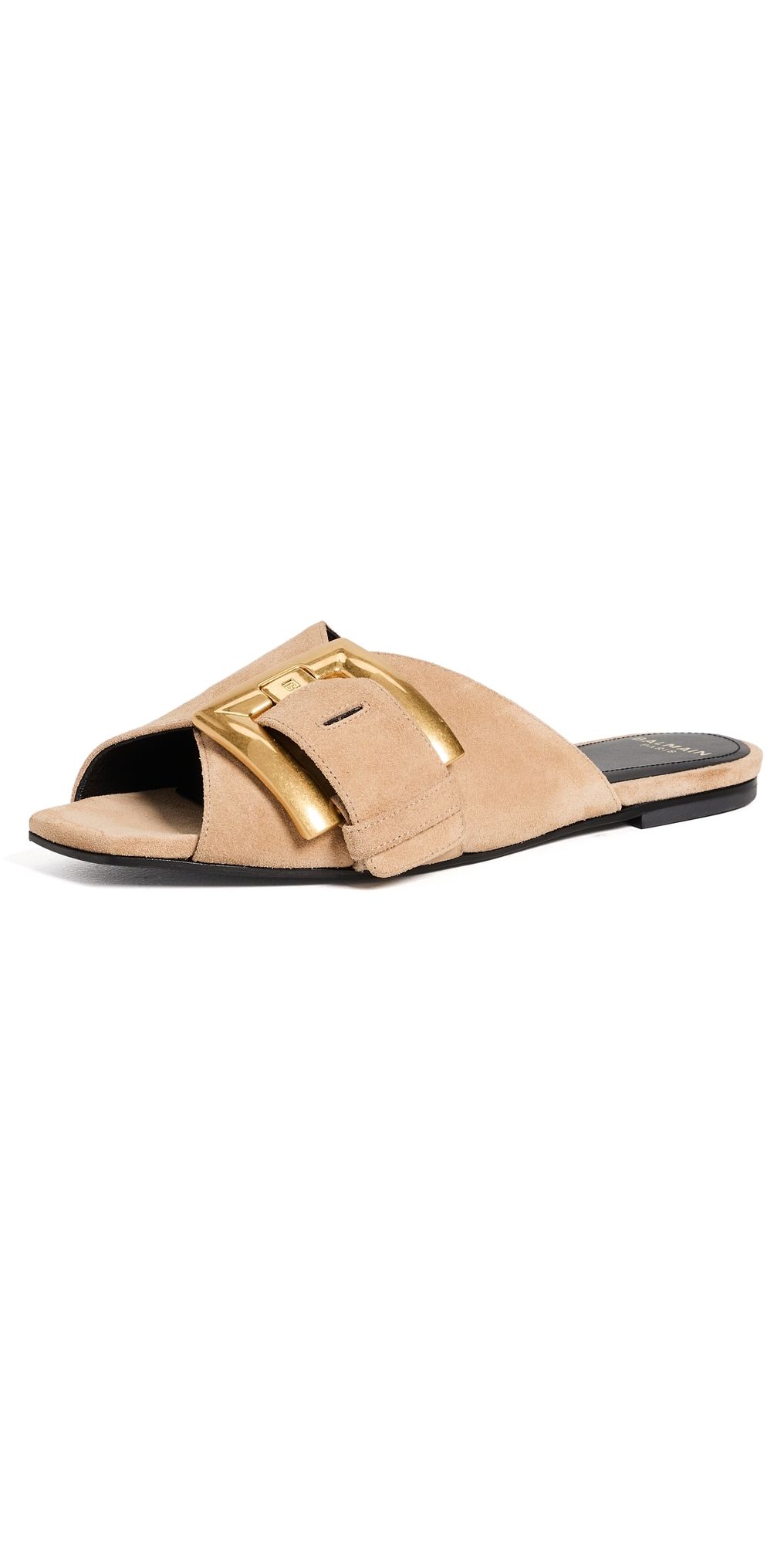 Balmain Anthem Suede Leather Flat Sandals Biscuit 41