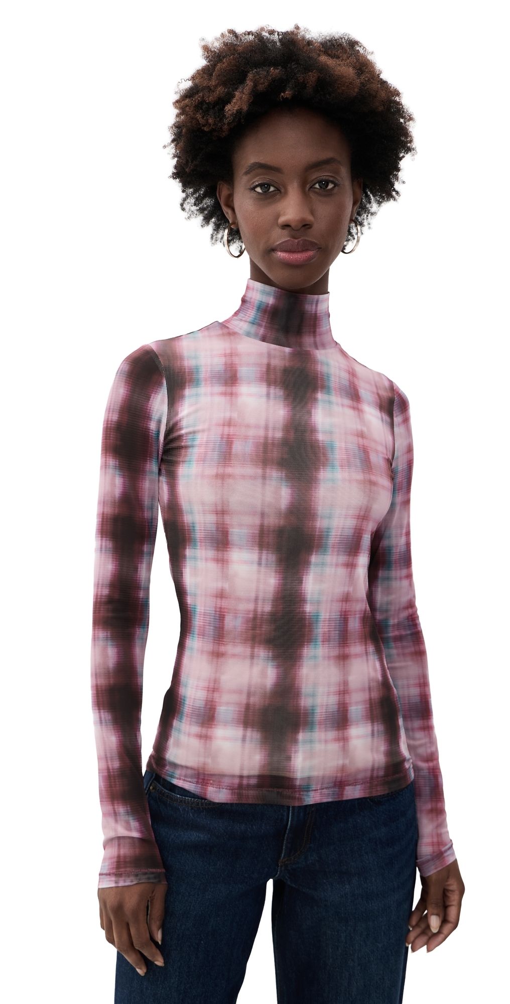 rag & bone Yana Mock Neck Mesh Top Rdmlt S