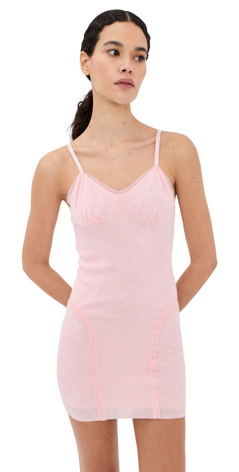 AREA Girly Rib Knit Mini Dress Pastel Pink M