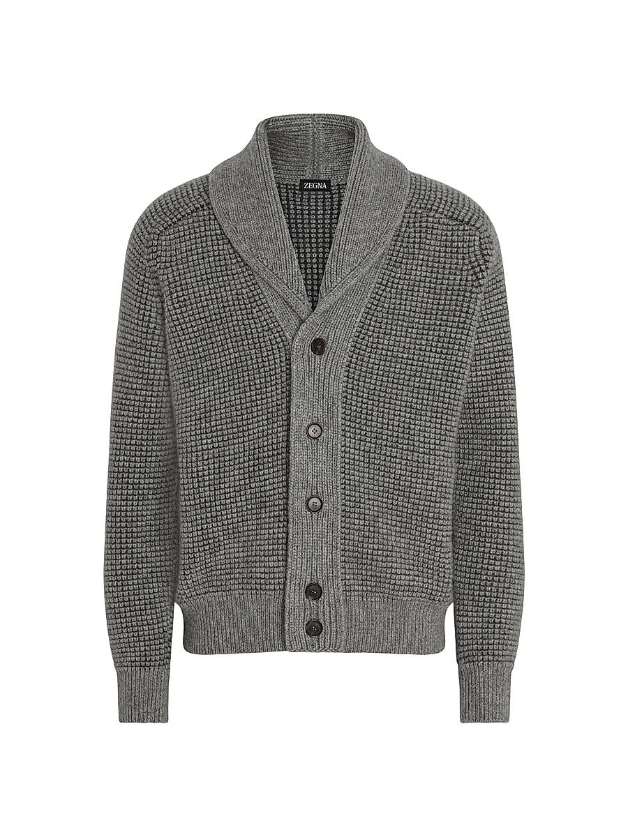 Men's Cashmere and Mohair Cardigan - Grey - Size 46