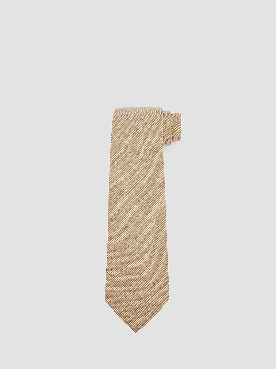Men's Textured Linen-Cotton-Silk Tie - Khaki Multi