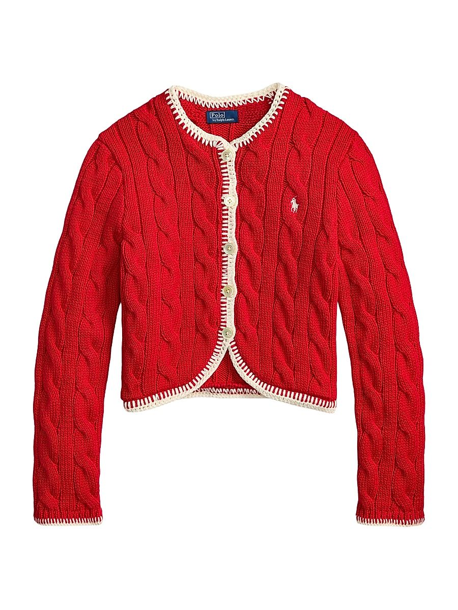 Women's Cable-Knit Stretch-Cotton Crop Cardigan - Cruise Red - Size XS