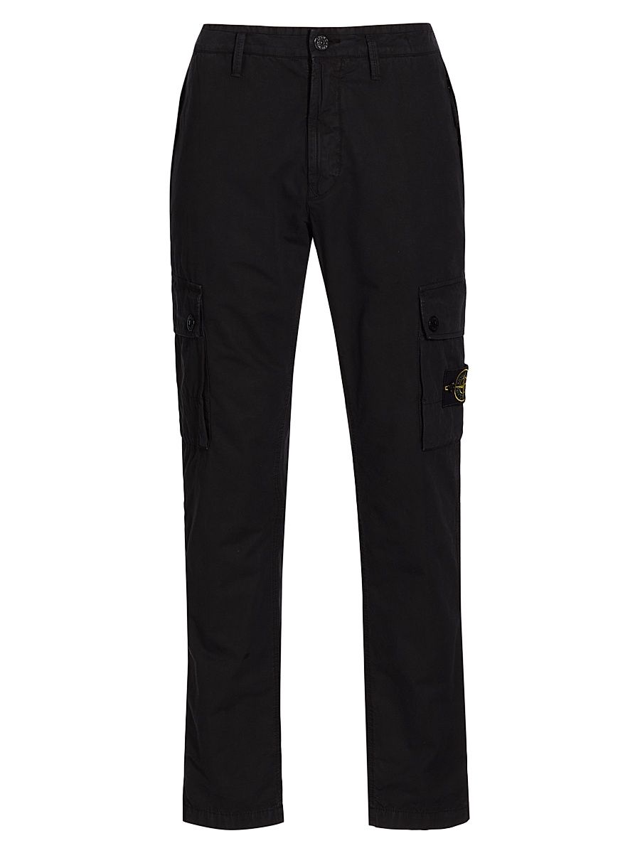 Men's Slim-Fit Cotton Cargo Pants - Black - Size 36