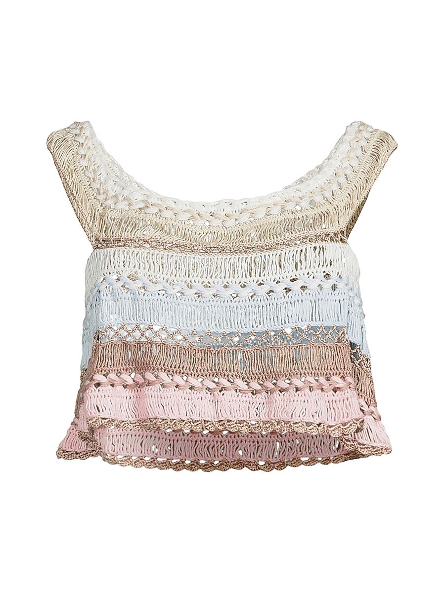Women's Cleo Crochet-Knit Cotton-Blend Crop Top - Cotton Candy - Size Large