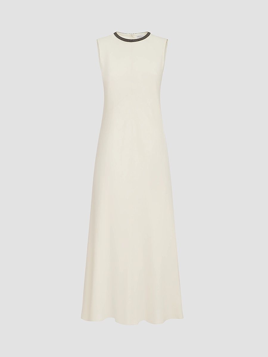 Women's Viscose and Linen Fluid Twill Dress with Precious Collar - Milk - Size XXS