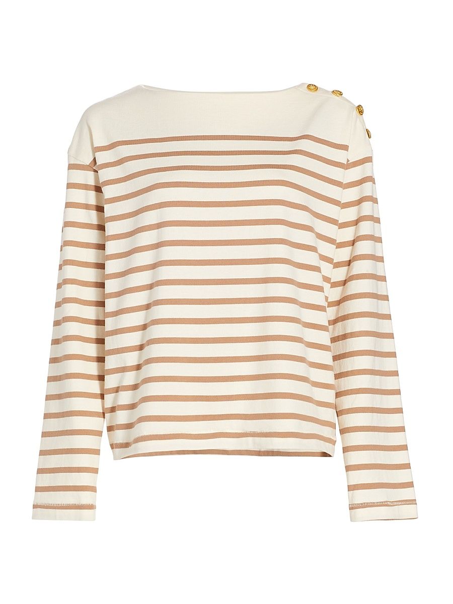 Women's Bardot Striped Long-Sleeve Top - Camel Stripe - Size XS