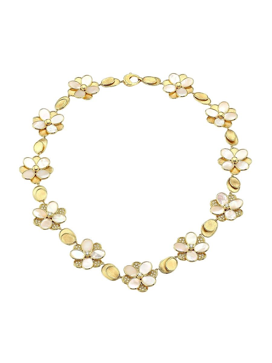 Marco Bicego Women's Petali 18K Yellow Gold, Diamond Pavé & Mother-Of-Pearl Flower Collar Necklace - Diamond Gold Pearl