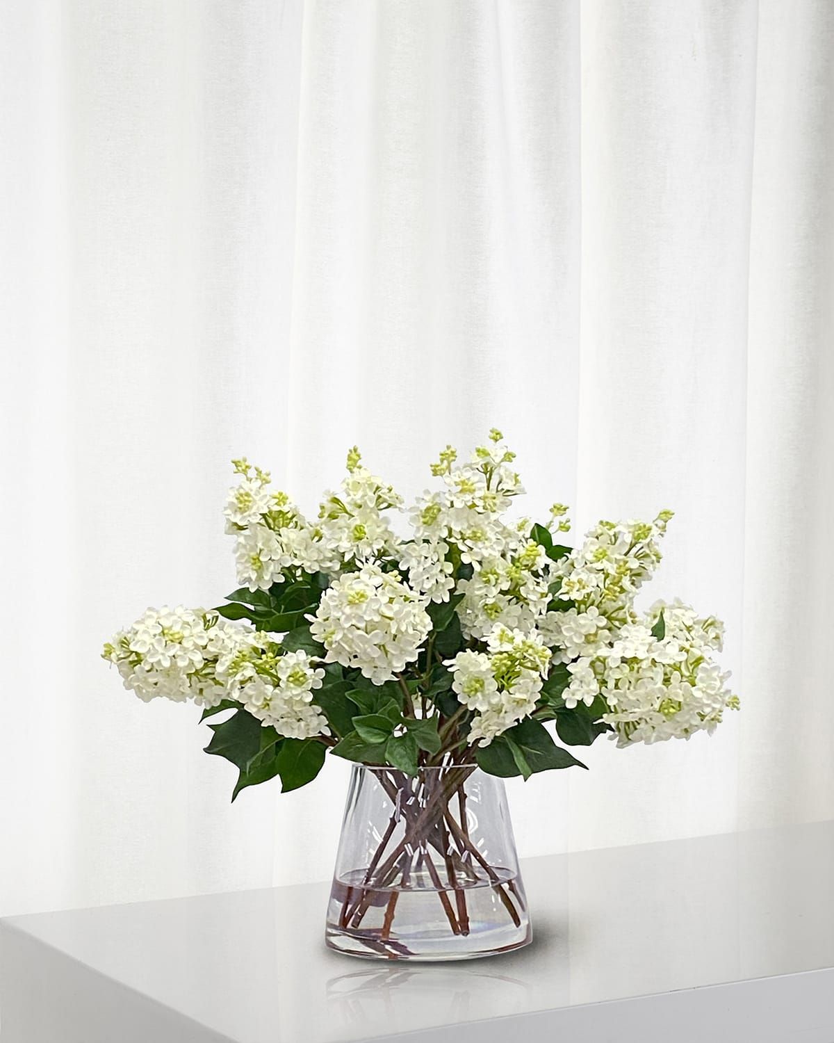 Lilac Faux Floral Arrangement in Glass Vase, 16"