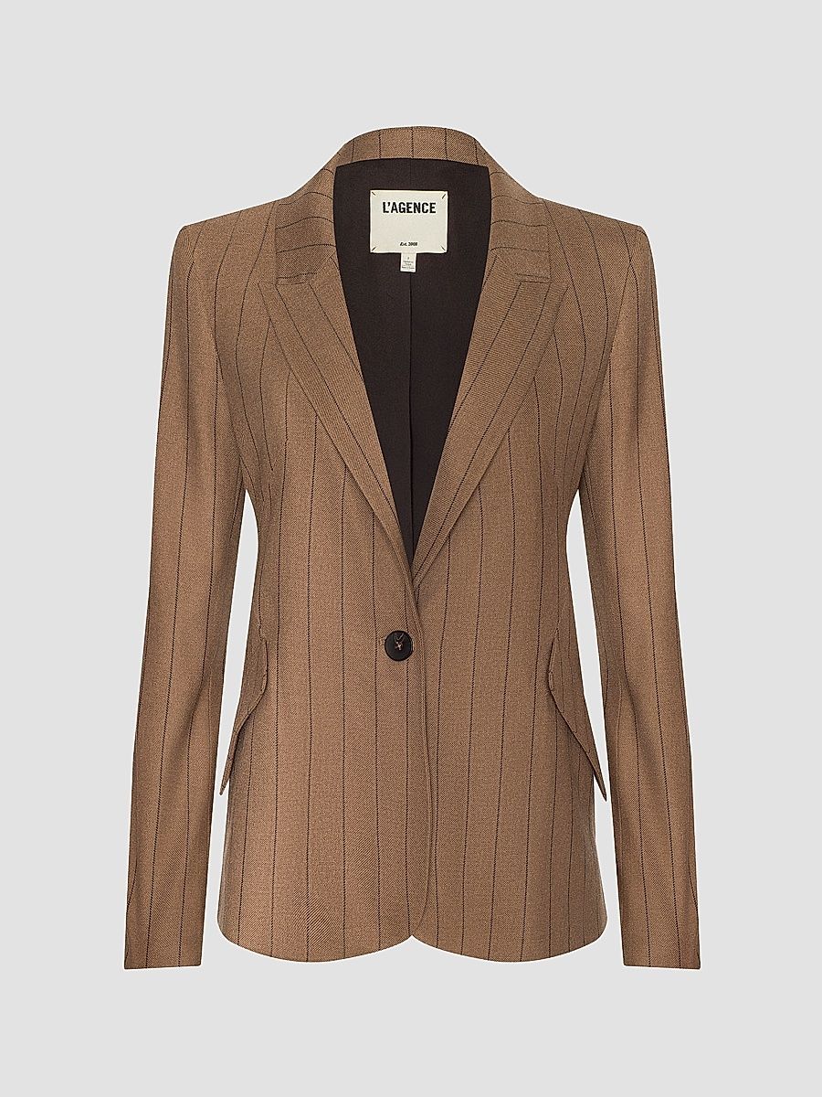 Women's Chamberlain Striped Blazer - Mocha Tan Brown Pinstripe - Size 2