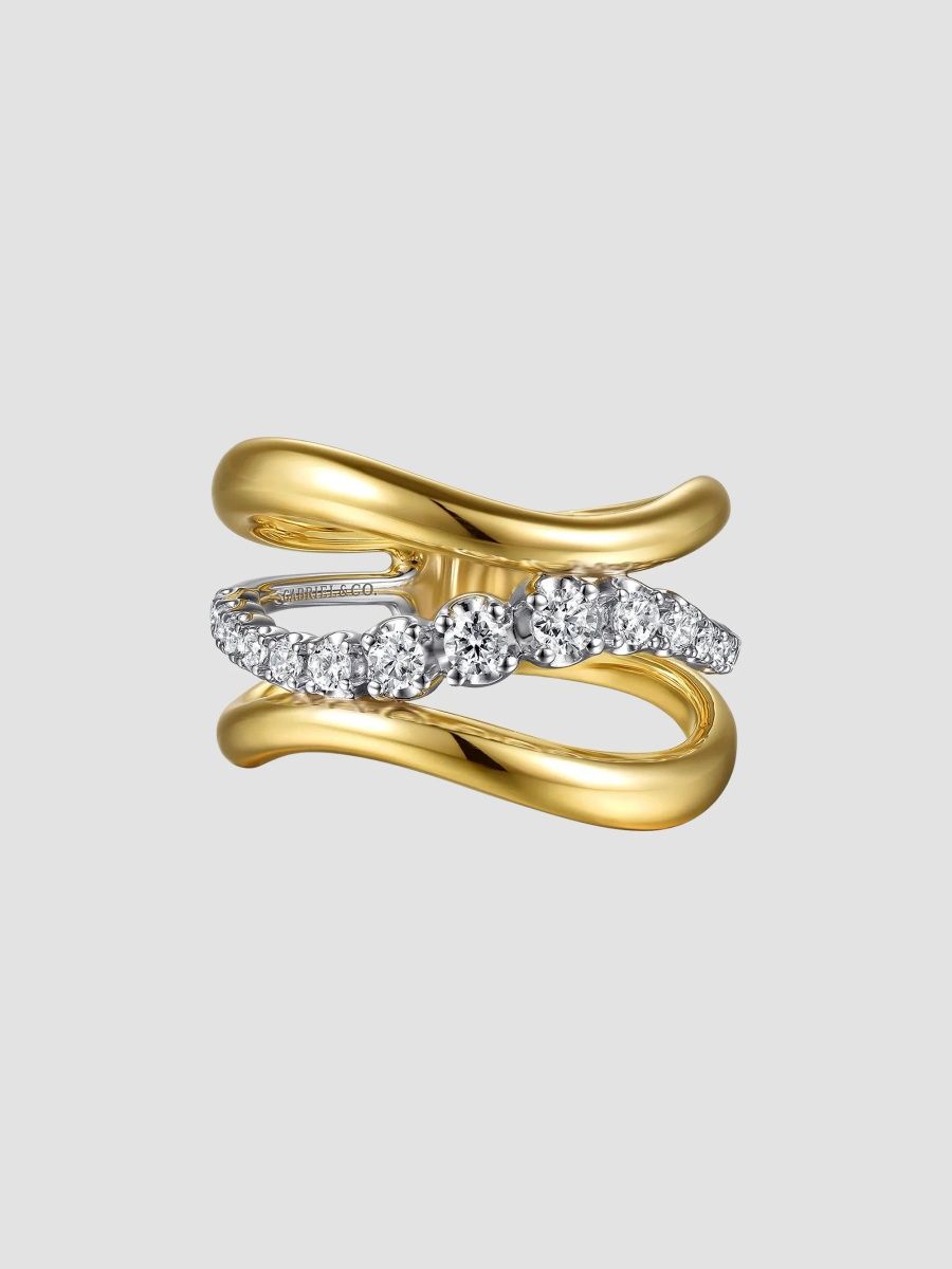 Gabriel & Co Women's Two-Tone 14K Gold & 0.35 TCW Diamond Wavy Triple-Band Ring - Two Tone - Size 6.5