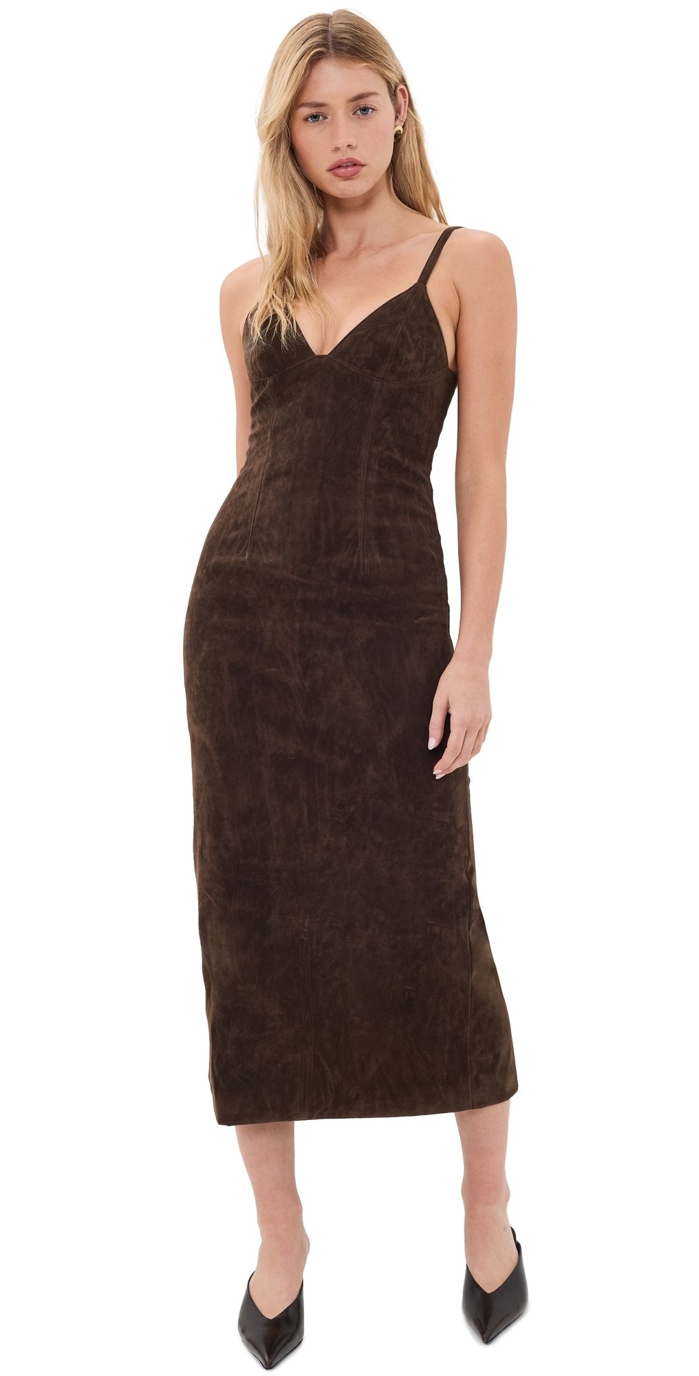BARDOT Estine Faux Suede Midi Dress Dark Choco 4