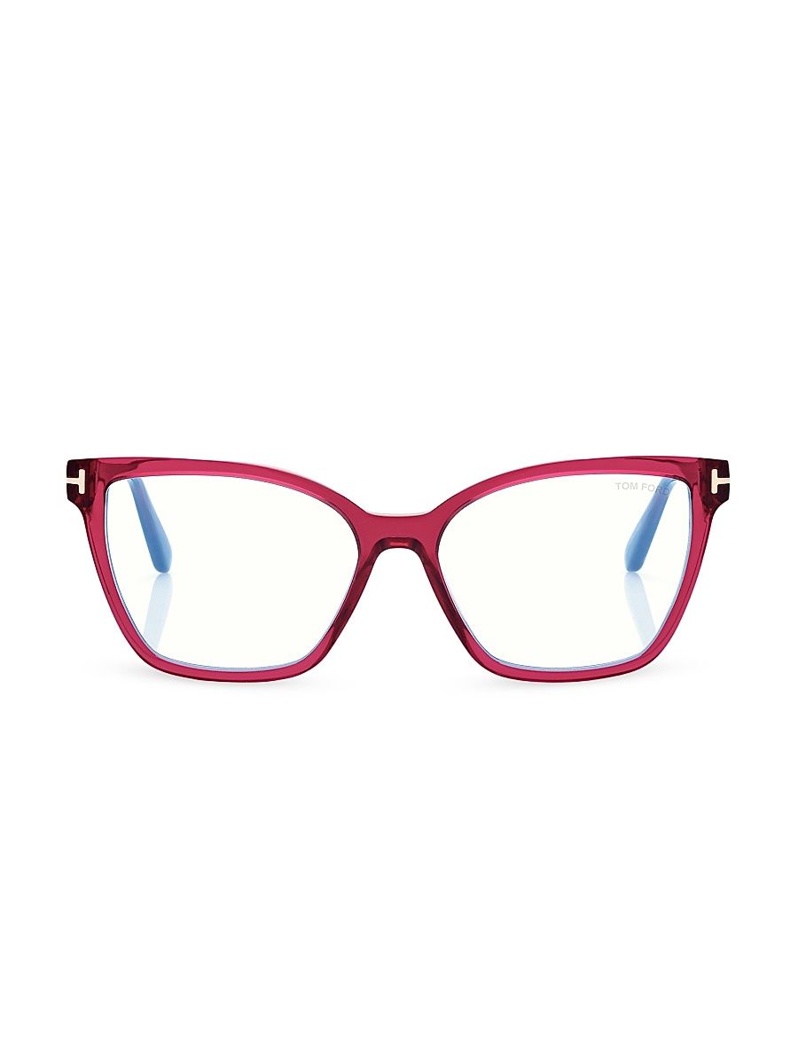 Women's 53MM Cat Eye Blue Block Glasses - Transparent Fuchsia